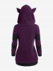 Plus Size Cat Ear Ribbed Colorblock Hooded Jacket -  