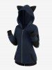 Plus Size Cat Ear Ribbed Colorblock Hooded Jacket -  