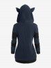 Plus Size Cat Ear Ribbed Colorblock Hooded Jacket -  