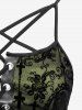 Robe vintage gothique à lacets et œillets, grande taille, imprimée, en maille croisée, pour Halloween. - Vert clair L | US 12