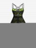 Robe vintage gothique à lacets et œillets, grande taille, imprimée, en maille croisée, pour Halloween. - Vert clair L | US 12