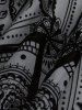 Gothic Plus Size Floral Figure Print Lace Up Ruched Ruffles Bell Sleeves Tops -  