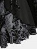 Gothic Plus Size Floral Figure Print Lace Up Ruched Ruffles Bell Sleeves Tops -  