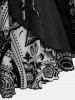 Gothic Plus Size Floral Figure Print Lace Up Ruched Ruffles Bell Sleeves Tops -  