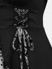 Gothic Plus Size Floral Figure Print Lace Up Ruched Ruffles Bell Sleeves Tops -  