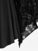 T-shirt grande taille à manches évasées et appliqués en dentelle, boucle froncée et maille florale - Multi 4X | US 26-28