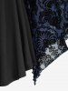 T-shirt grande taille à manches évasées et appliqués en dentelle, boucle froncée et maille florale - Bleu profond 3X | US 22-24