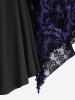 T-shirt grande taille à manches évasées et appliqués en dentelle, boucle froncée et maille florale - Pourpre  2X | US 18-20