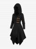 Plus Size PU Buckle Long Sleeves Hooded Handkerchief Coat -  