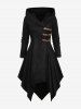Plus Size PU Buckle Long Sleeves Hooded Handkerchief Coat -  