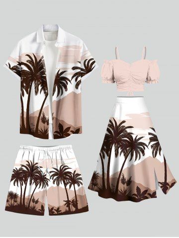 Coconut Tree Mountain Cloud Print Plus Size Matching Hawaii Beach Outfit For Couples