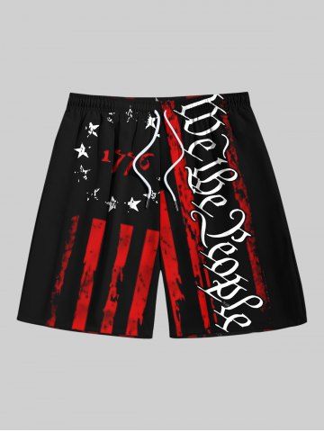 Plus Size Patriotic American Flag Letters Print Beach Shorts For Men - BLACK - L