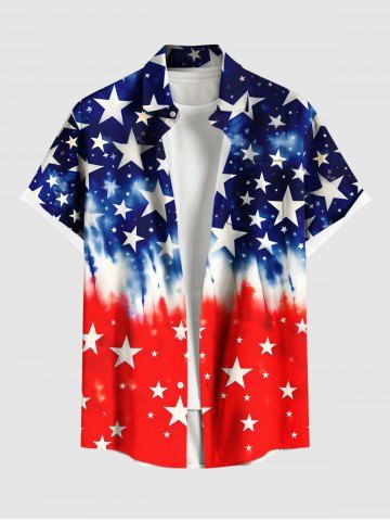 Plus Size Patriotic American Flag Tie Dye Print Buttons Pocket Shirt For Men - RED - 6XL