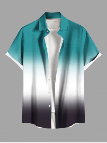 Plus Size Ombre Colorblock Print Buttons Pocket Shirt For Men - GREEN - 6XL
