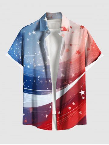 Plus Size Patriotic American Flag Galaxy Print Buttons Pocket Shirt For Men - RED - S