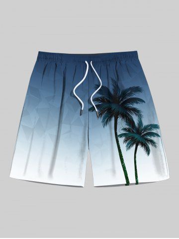 Plus Size Coconut Tree Ombre Print Hawaii Beach Shorts For Men - BLUE - 7XL