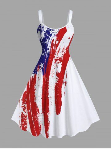 Plus Size Painting Patriotic American Flag Print A Line Tank Dress