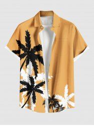 Plus Size Two Tone Coconut Tree Print Hawaii Button Pocket Shirt For Men -  
