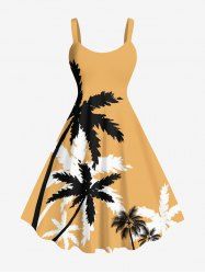 Plus Size Two Tone Coconut Tree Print Hawaii A Line Tank Dress -  