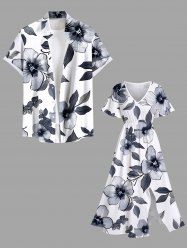 Hibiscus Flower Leaf Branch Print Plus Size Matching Hawaii Beach Outfit For Couples -  