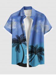 Plus Size Coconut Tree Ombre Sky Print Hawaii Button Pocket Shirt For Men -  