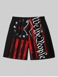 Plus Size Patriotic American Flag Letters Print Beach Shorts For Men -  