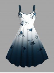 Plus Size Flowers Ombre Print Hawaii Tank Dress -  