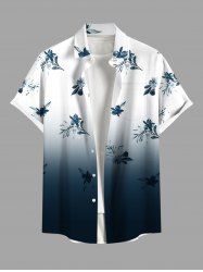 Chemise hawaïenne grande taille à imprimé floral ombré et poches boutonnées pour homme - Noir 4XL