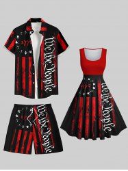 Patriotic American Flag Letters Print Plus Size Matching Outfit For Couples -  