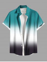 Chemise grande taille à boutons et poches pour homme, imprimé colorblock ombré - Vert S