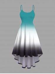 Plus Size Ombre Colorblock Print High Low Cami Dress -  