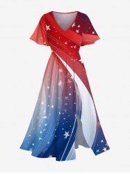 Plus Size Patriotic American Flag Galaxy Print Split Midi Dress -  