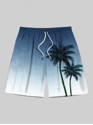 Short de plage hawaïen grande taille à imprimé cocotiers ombré pour homme - Bleu L