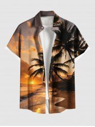 Chemise grande taille à imprimé cocotier, mer, plage, coucher de soleil ombré, Hawaii, boutonnée et poche pour homme - Orange 2XL