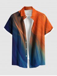 Plus Size Ombre Desert Print Hawaii Button Pocket Shirt For Men -  