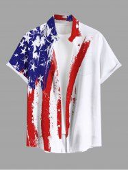 Plus Size Painting Patriotic American Flag Print Button Pocket Shirt For Men -  