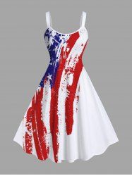 Plus Size Painting Patriotic American Flag Print A Line Tank Dress -  