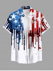 Plus Size Painting Splatter Patriotic American Flag Print Button Pocket Shirt For Men -  