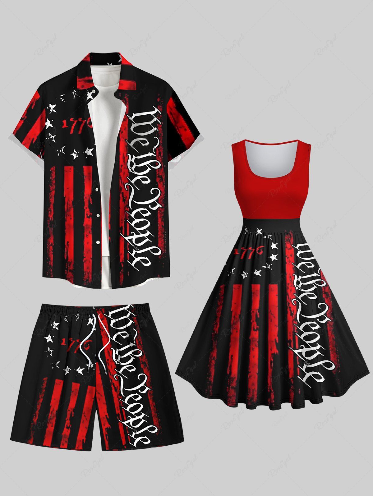 Unique Patriotic American Flag Letters Print Plus Size Matching Outfit For Couples  