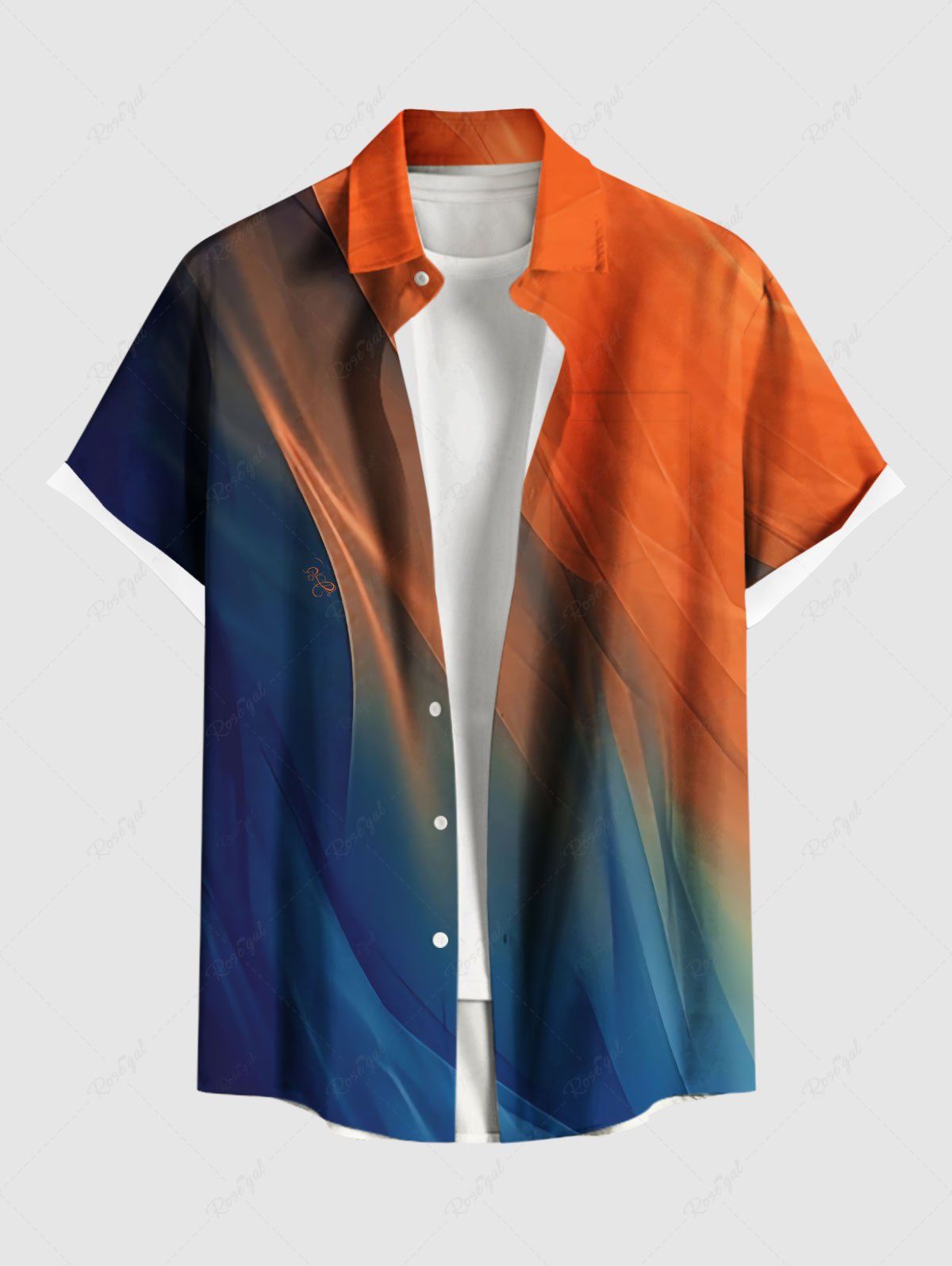 Chemise hawaïenne grande taille à imprimé désert ombré et poches boutonnées pour homme Orange Foncé 5XL