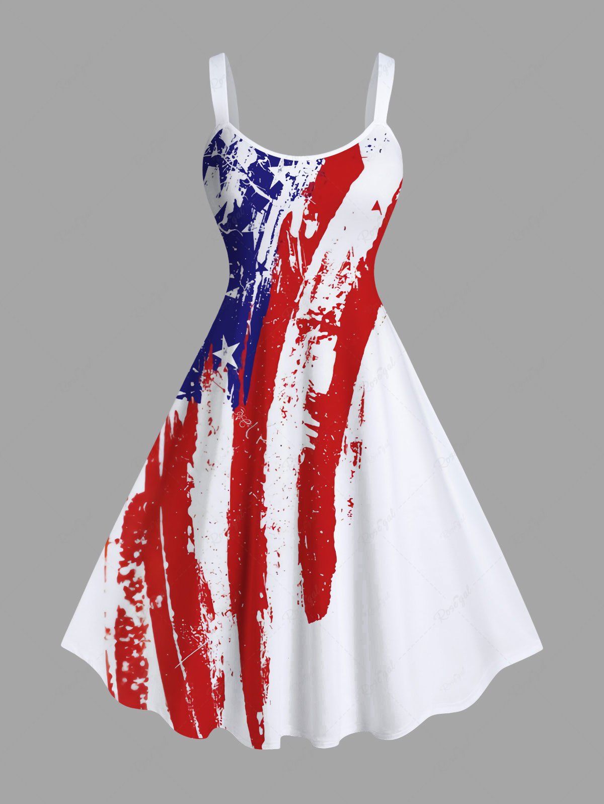 Best Plus Size Painting Patriotic American Flag Print A Line Tank Dress  
