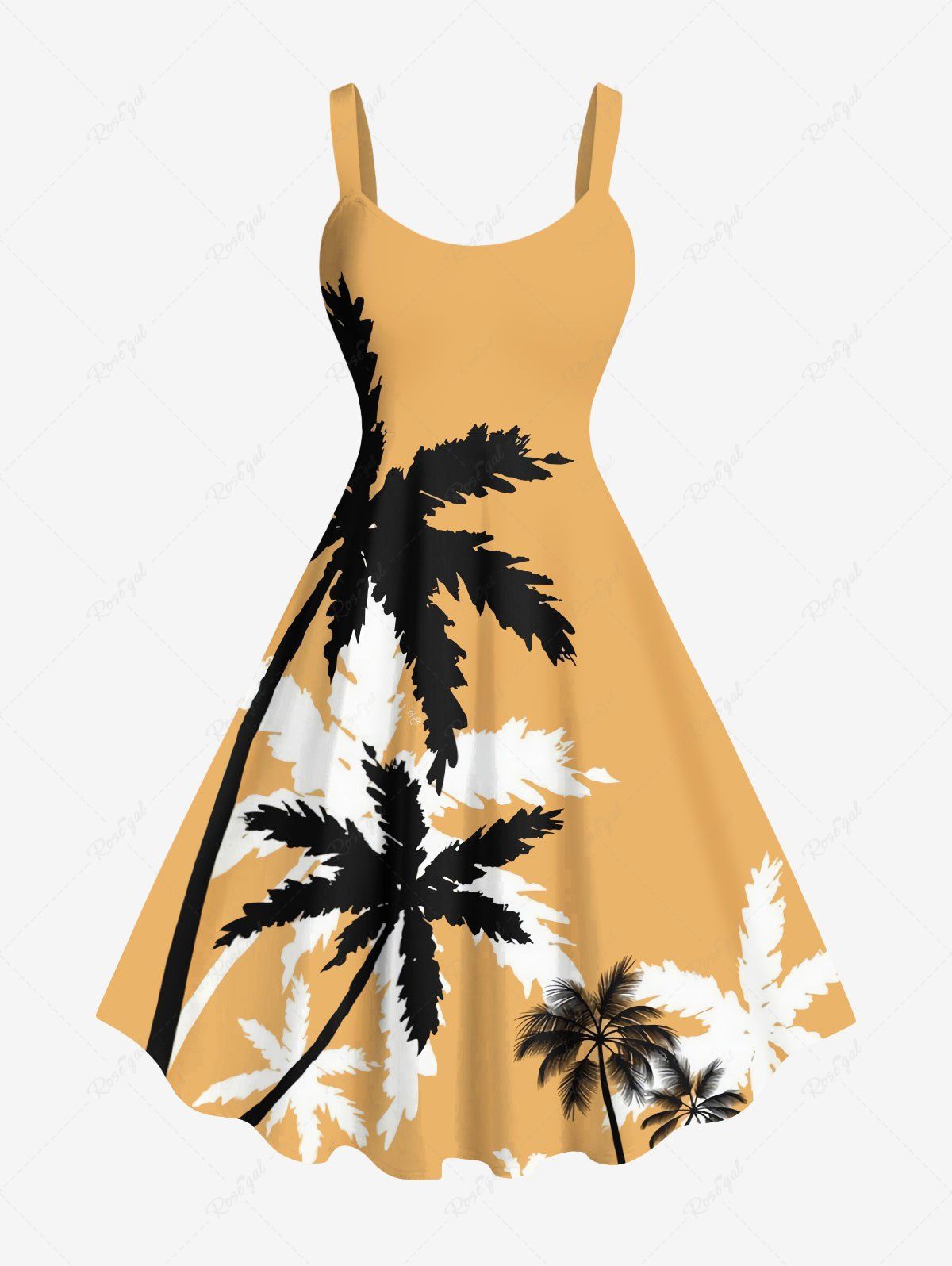 Shops Plus Size Two Tone Coconut Tree Print Hawaii A Line Tank Dress  