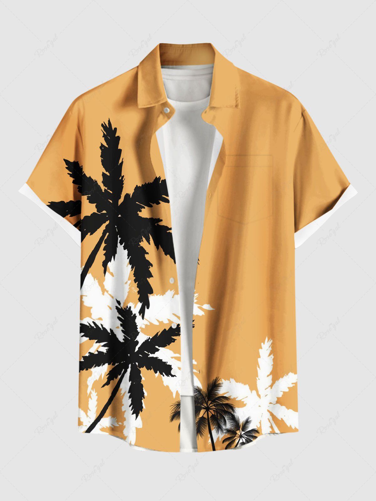 Chemise hawaïenne bicolore à imprimé cocotiers, grande taille, avec poches boutonnées, pour homme Deep Yellow 6XL