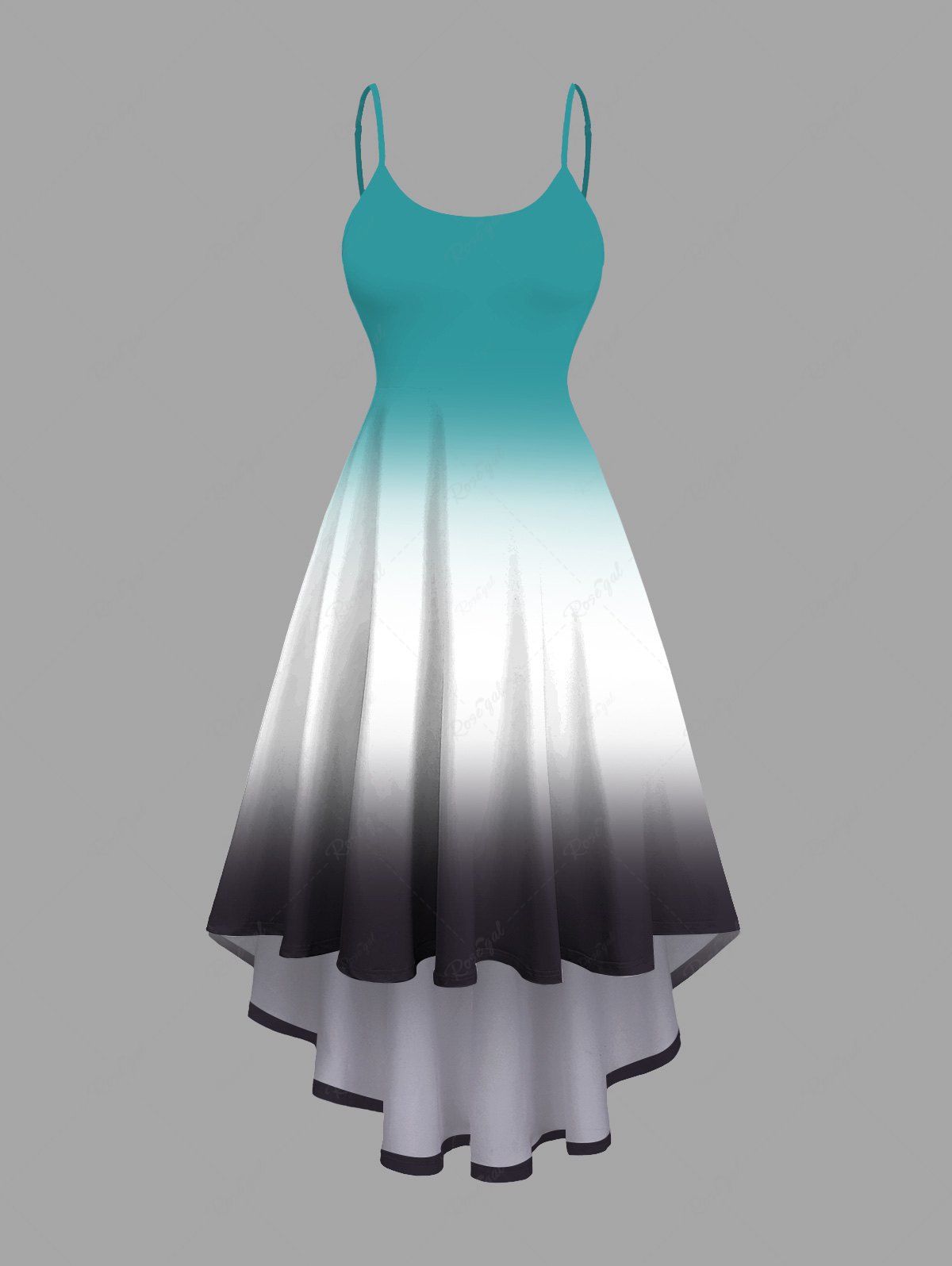 Latest Plus Size Ombre Colorblock Print High Low Cami Dress  