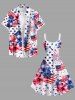 Patriotic American Flag Fireworks Hibiscus Floral Print Plus Size Matching Hawaii Beach Outfit For Couples -  