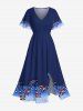 Tenue de plage hawaïenne assortie grande taille, motif drapeau américain patriotique, imprimé cocotier, blocs de couleurs contrastés, pour couples - Bleu profond 