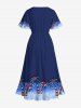 Tenue de plage hawaïenne assortie grande taille, motif drapeau américain patriotique, imprimé cocotier, blocs de couleurs contrastés, pour couples - Bleu profond 