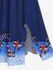 Tenue de plage hawaïenne assortie grande taille, motif drapeau américain patriotique, imprimé cocotier, blocs de couleurs contrastés, pour couples - Bleu profond 