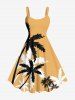 Tenue de plage hawaïenne assortie grande taille à imprimé cocotier bicolore pour couples - Deep Yellow 
