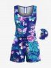 Matching Hawaii Shirt and Romper Plus Size Beach Outfit Butterfly Tropical Leaf Hibiscus Printed for Couples -  